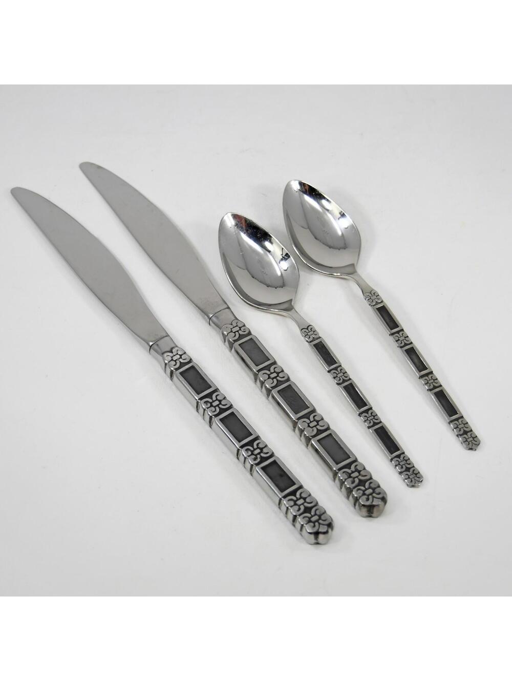 Oneida Community Madrid Knife Spoon Lot of 4 Black Accent Stainless